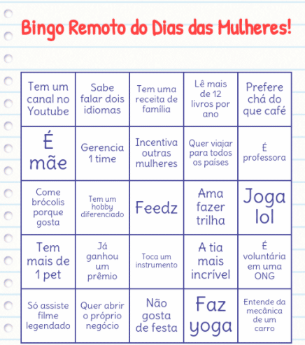 cartela de bingo do dia da mulher