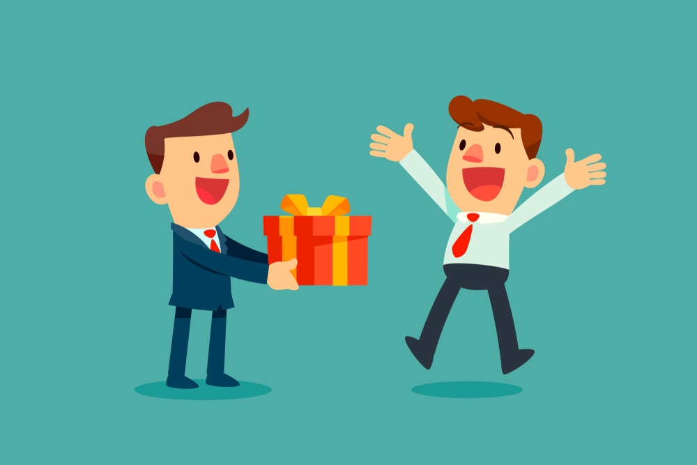 colaborador dando um presente/feedback para o chefe