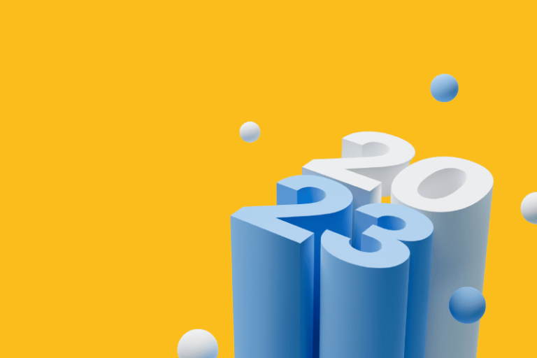 imagem com fundo amarelo e 2023 escrito sobre ela para falar sobre tendências de RH