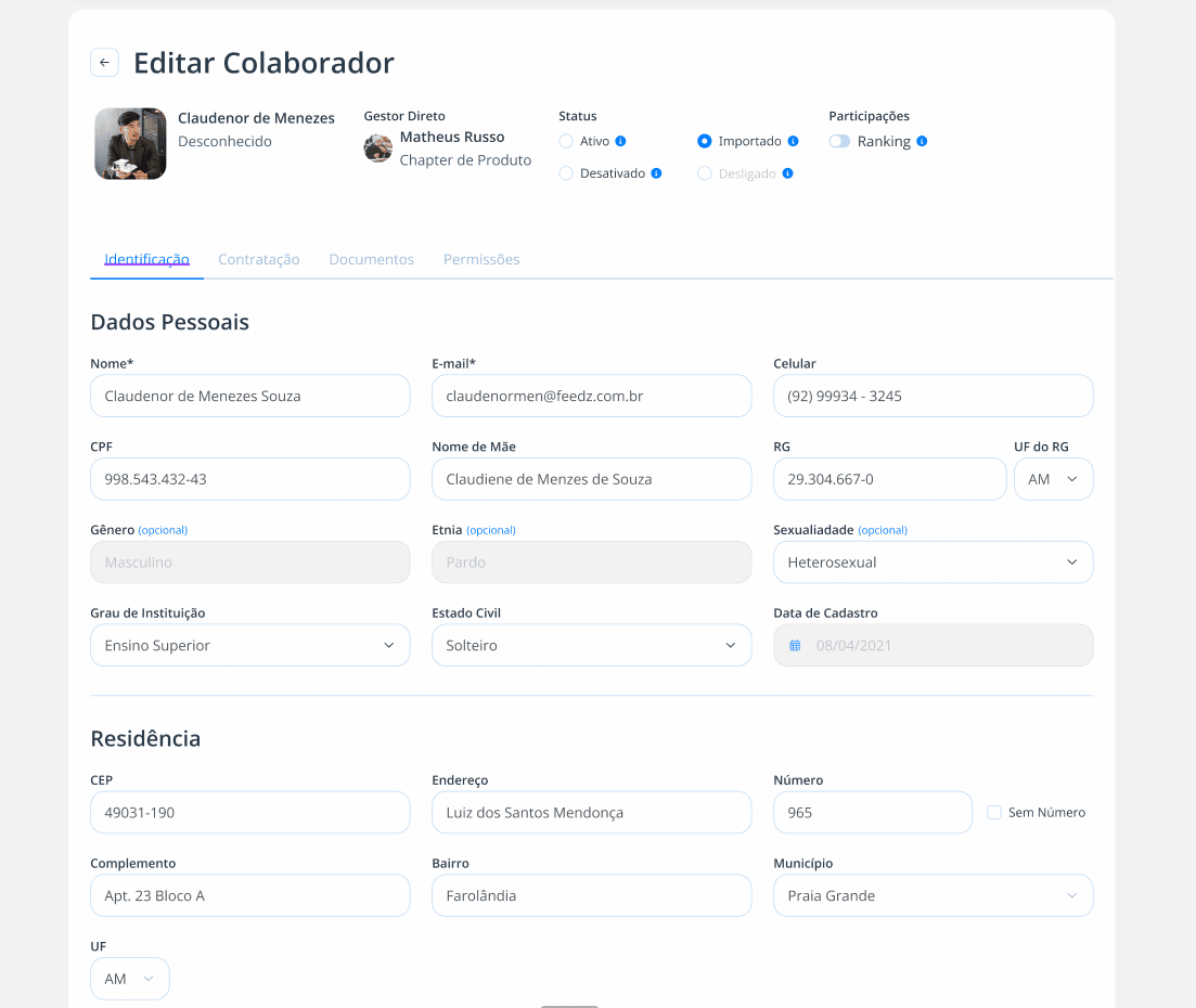 painel do colaborador da Feedz
