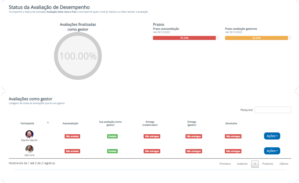 print da plataforma Feedz mostrando como acompanhar o status da avaliaçãoo de experiência