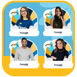 Imagem dos palestrantes do FeedzDay: Cami Bonetti, Elissandra da Mata, Bernardo Bicalho e Denise Brasil.