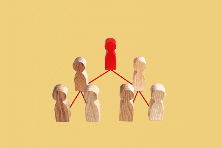 bonecos de madeira formando organograma fazendo relação com nível de senioridade